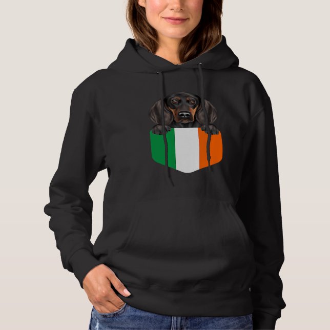 Ireland Flag Black and Tan Coonhound Dog In Pocket Hoodie (Front)