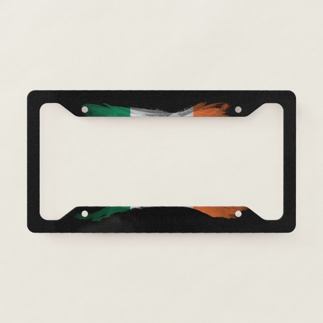 Ireland flag brush stroke, national flag license plate frame (Front)
