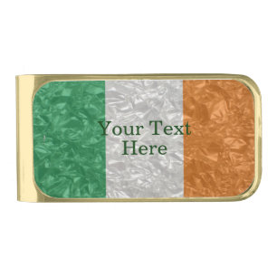 Ireland Flag - Crinkled Gold Finish Money Clip