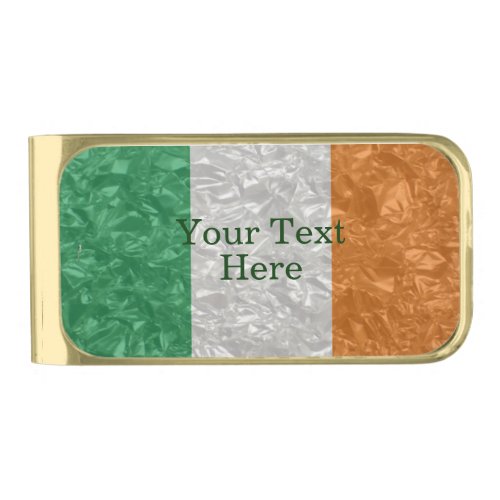 Ireland Flag _ Crinkled Gold Finish Money Clip