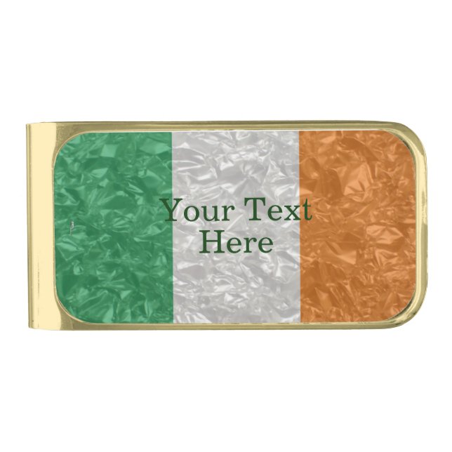 Ireland Flag - Crinkled Gold Finish Money Clip (Front)