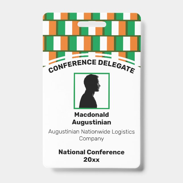 IRELAND FLAG Customized Logo Photo ID Name Badge (Front)