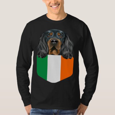 Ireland Flag Gordon Setter Dog In Pocket T-Shirt