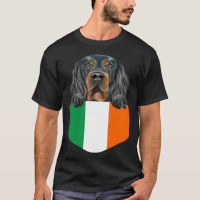 Ireland Flag Gordon Setter Dog In Pocket T-Shirt