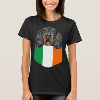 Ireland Flag Gordon Setter Dog In Pocket T-Shirt