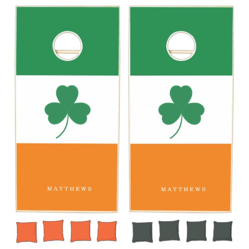 Ireland Flag Green Shamrock Clover Irish Name Cornhole Set