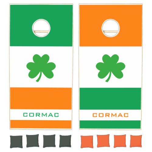 Ireland Flag Green Shamrock Clover Irish Name  Cornhole Set