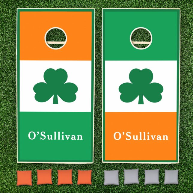 Ireland Flag Green Shamrock Clover Irish Name Cornhole Set (Creator Uploaded)