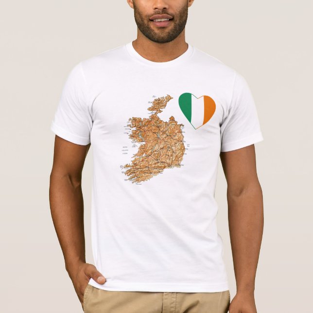 Ireland Flag Heart and Map T-Shirt (Front)