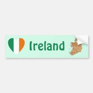 Ireland Flag Heart + Map Bumper Sticker