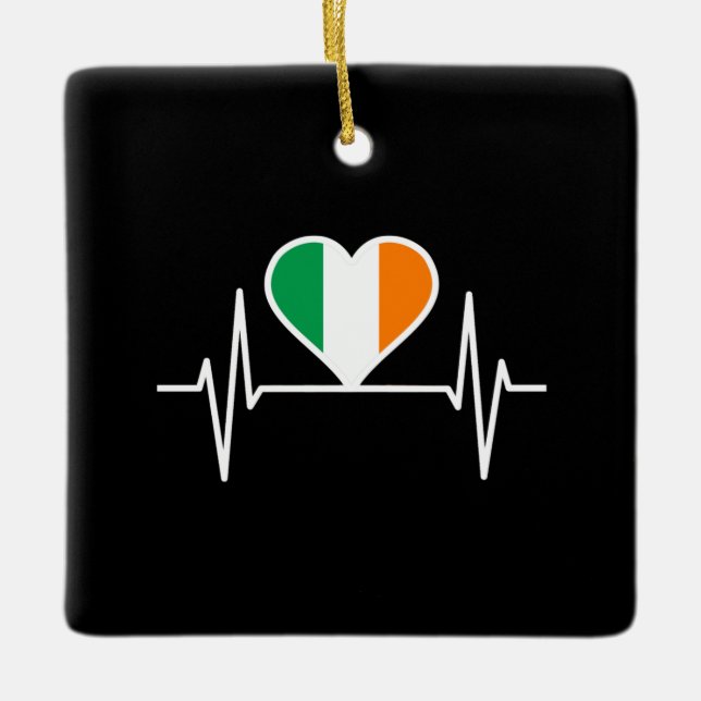 Ireland Flag Heartbeat Ceramic Ornament (Front)