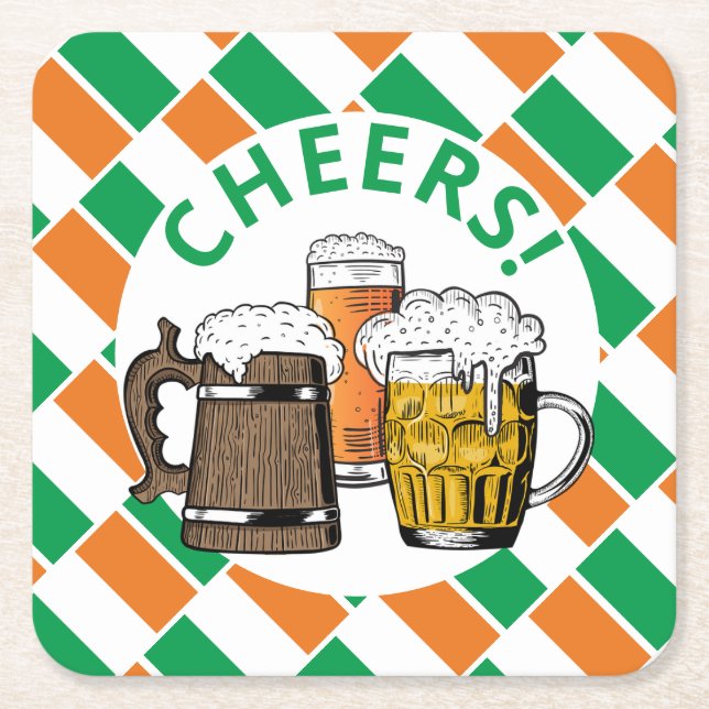 IRELAND FLAG Irish Beer Square Paper Coaster (Front)