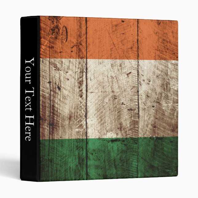 Ireland Flag on Old Wood Grain 3 Ring Binder (Front/Spine)