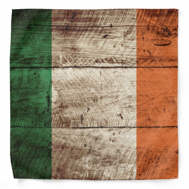 Ireland Flag on Old Wood Grain Bandana (Front)