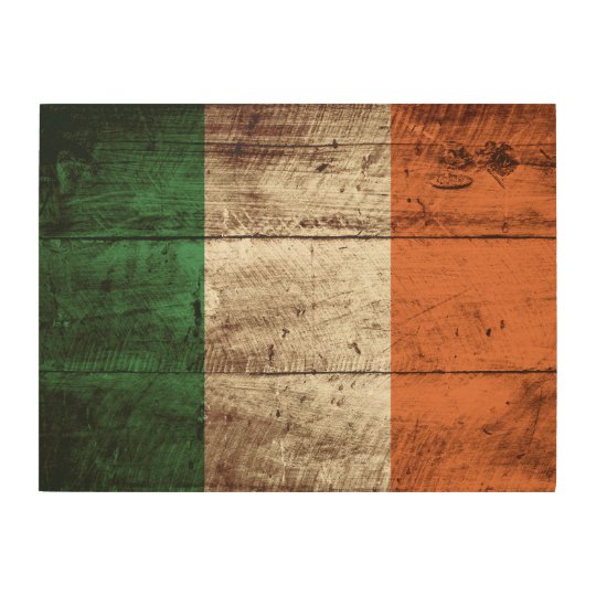 Ireland Flag on Old Wood Grain Wood Wall Decor