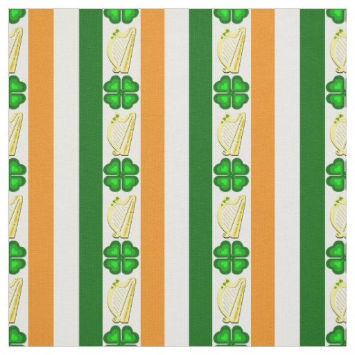 Ireland flag/Orange, shamrocks, Irish harp stripe Fabric