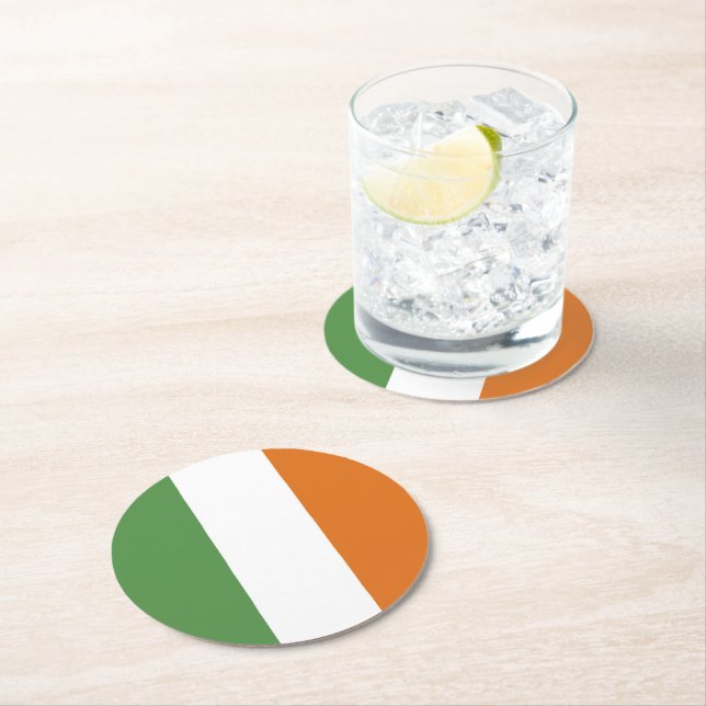 Ireland flag round paper coaster (Insitu)