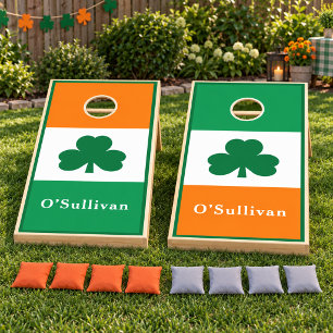 Ireland Flag Shamrock Clover Family Name Cornhole Set