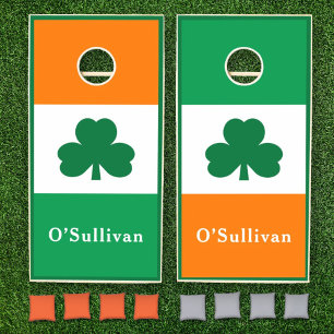 Ireland Flag Shamrock Clover Family Name Cornhole Set