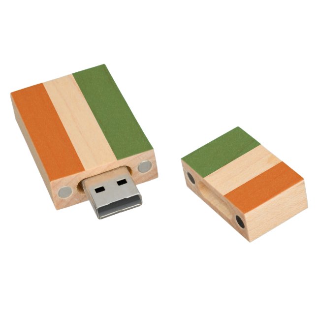 Ireland flag wood flash drive (Angled)