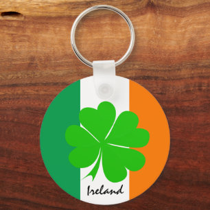Ireland & four leaf clover, Irish flag /sport fans Keychain