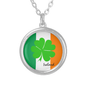 Ireland & four leaf clover, Irish flag /sport fans Silver Plated Necklace