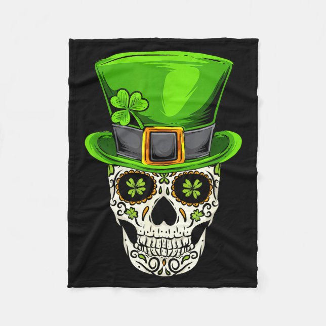 Ireland Gift Clover Mexican Irish Skull St Patrick Fleece Blanket (Front)
