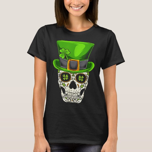 Ireland Gift Clover Mexican Irish Skull St Patrick T-Shirt (Front)