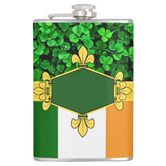 Ireland green shamrocks, add monogram/initials 11 flask