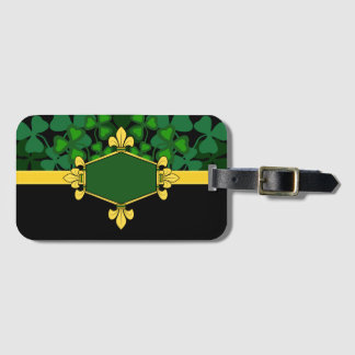 Ireland green shamrocks, add monogram/initials 5 luggage tag