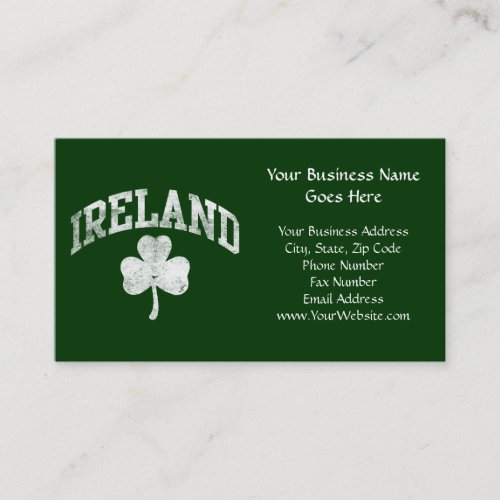 Ireland, Grunge Style Shamrock Varsity Business Card Template