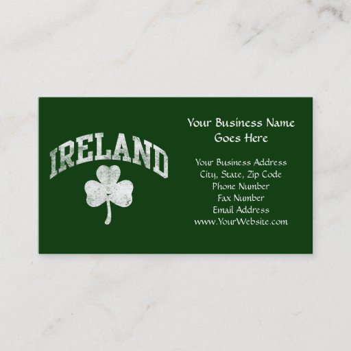 Customizable Ireland, Grunge Style Shamrock Varsity Business Card Template