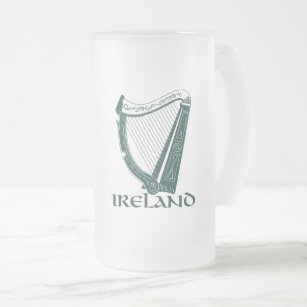 Ireland Harp Design, Irish Harp Frosted Glass Beer Mug