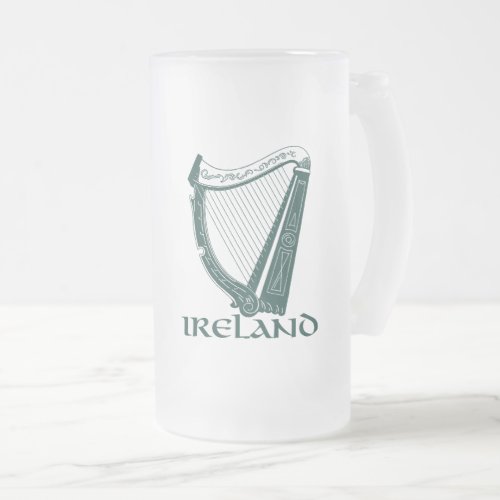 Ireland Harp Design Irish Harp Frosted Glass Beer Mug