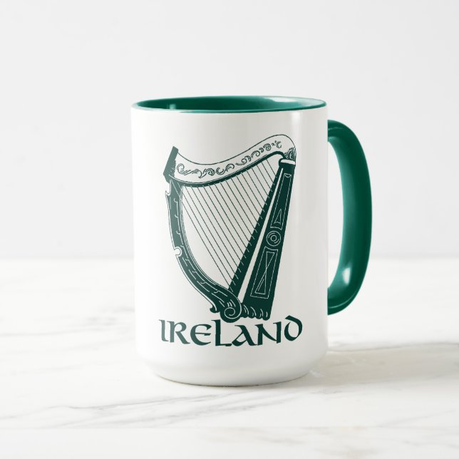 Ireland Harp Design, Irish Harp Mug (Front Right)
