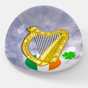 Ireland Holiday, Dome, Shamrock, Irish Harp Paperweight