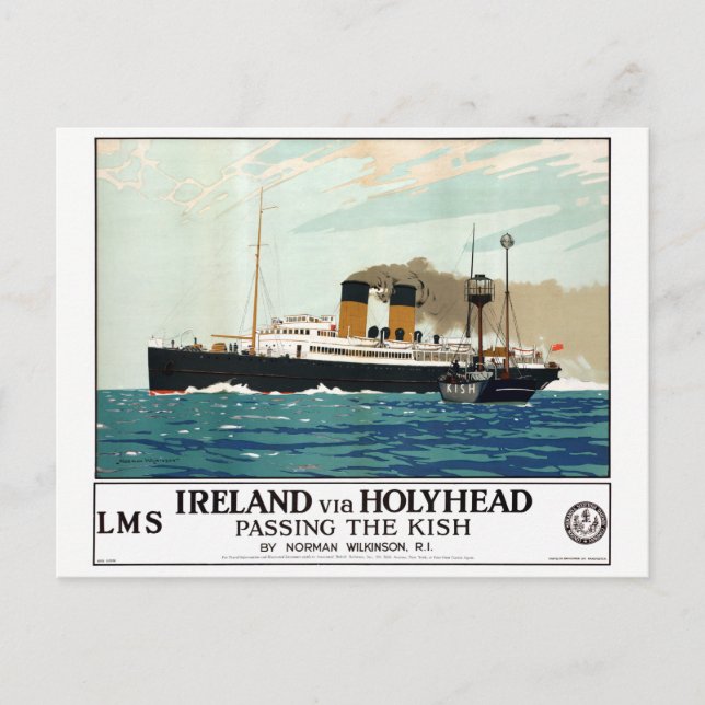 Ireland Holyhead Restored Vintage Travel Poster Postcard (Front)