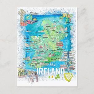 Ireland Illustrated Travel Map Postcard