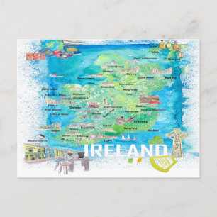 Ireland Illustrated Travel Map with Roads Postcard