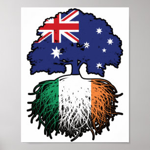 Ireland Irish Australian Australia Tree Roots Flag Poster