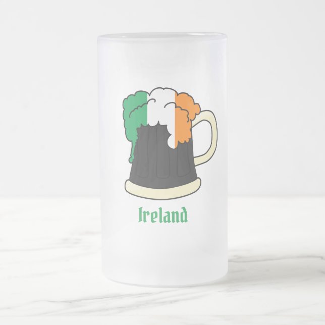 Ireland Irish Flag Beer Frosted Glass Beer Mug (Center)