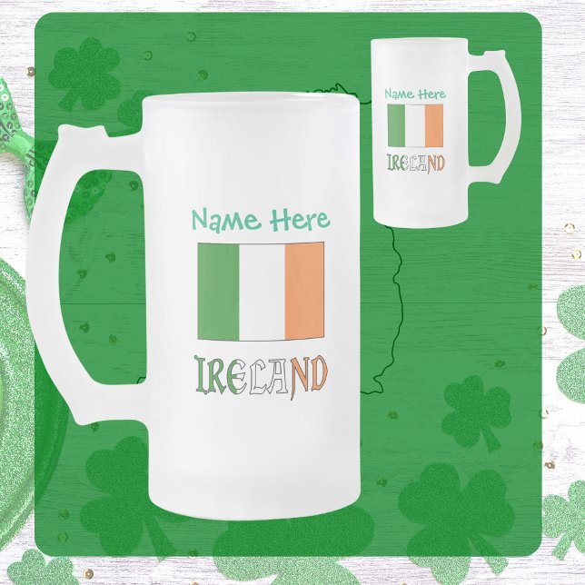 Ireland Irish Flag Green Personalization  Frosted Glass Beer Mug (Creator Uploaded)
