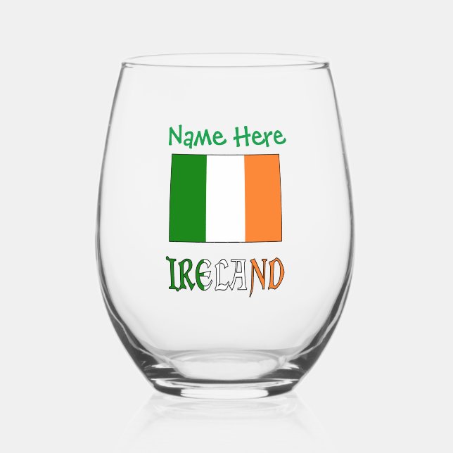 Ireland Irish Flag Green Personalization  Stemless Wine Glass (Front)