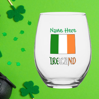Ireland Irish Flag Green Personalization  Stemless Wine Glass