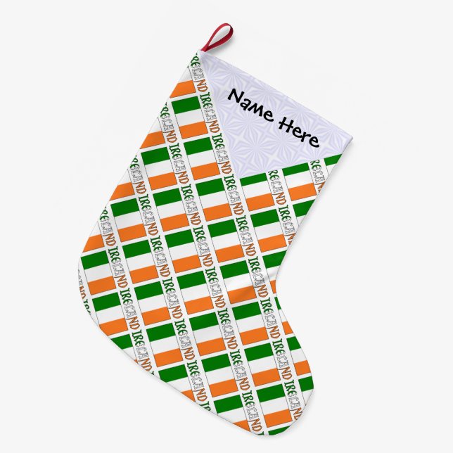 Ireland Irish Flag Tiled Personalized Large Christmas Stocking (Front (Hanging))