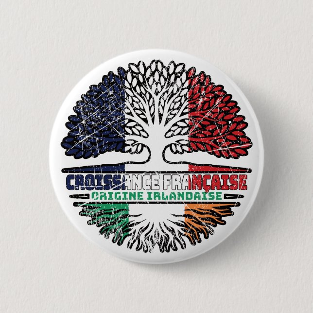Ireland Irish French France Tree Roots Flag Button (Front)