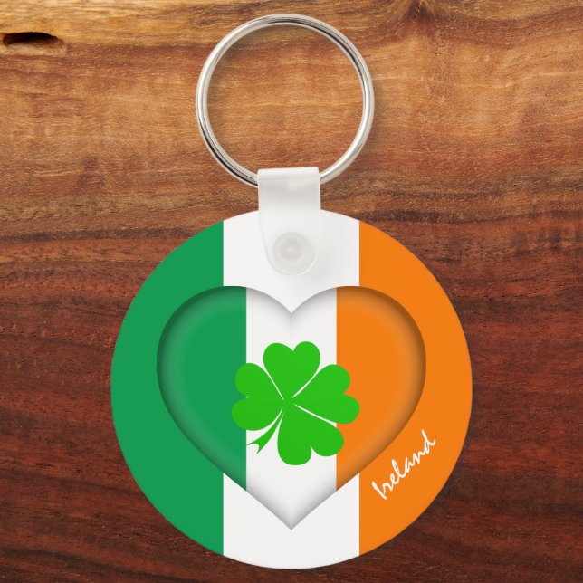 Ireland & Irish Heart, Flag lucky clover /shamrock Keychain (Front)
