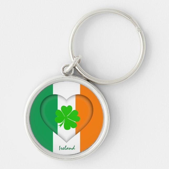 Ireland & Irish Heart, Flag lucky clover /shamrock Keychain (Front)