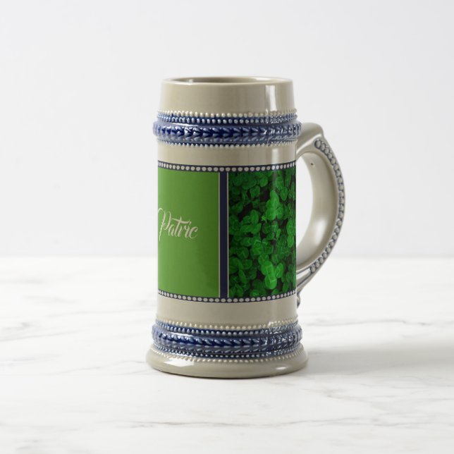 Ireland, Irish, shamrock, 4 leaf clover, add name Beer Stein (Front Right)
