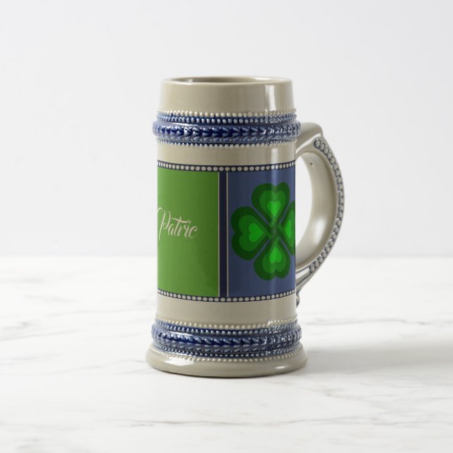 Ireland, Irish, shamrock, 4 leaf clover, add name Beer Stein (Front Right)